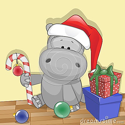 Santa Hippo Vector Illustration