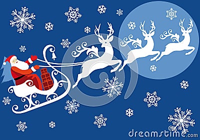 Santa with his sleigh Vector Illustration