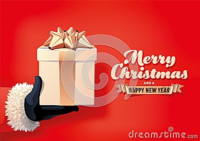 Santa Holding Christmas Gift Cartoon Illustration