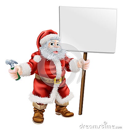 Santa holding hammer and sign Vector Illustration