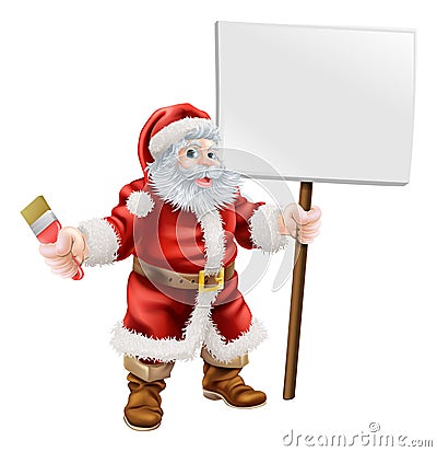 Santa holding paintbrush and sign Vector Illustration