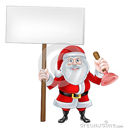 Santa Holding Plunger Sign Vector Illustration
