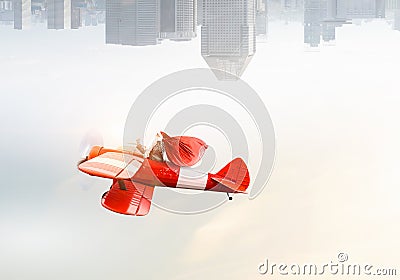 Santa hurrying up to deliver gifts. Mixed media Stock Photo