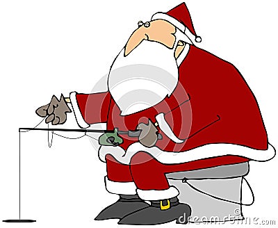 Santa Ice Fishing Cartoon Illustration