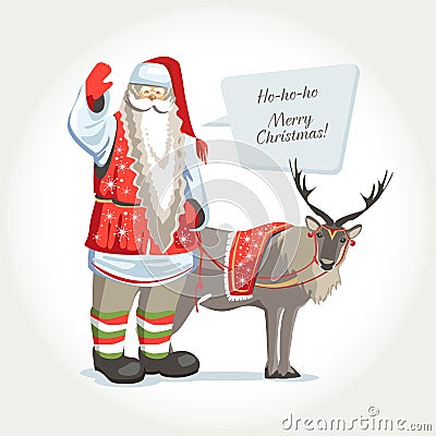 Santa Joulupukki with deer and frame text vector isalated illustration Vector Illustration