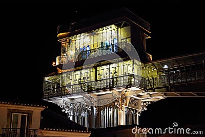 Santa Justa Elevator Entrance at night Editorial Stock Photo