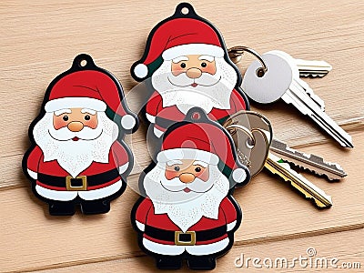 Santa Key Holders Adding Christmas Magic to Your Keys.AI Generated Stock Photo
