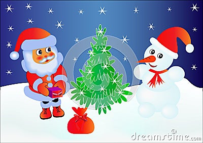 Santa Klaus and snowman Vector Illustration