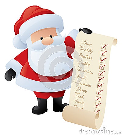 Santa and the List Vector Illustration