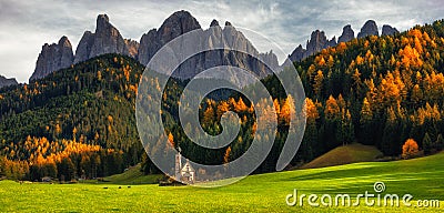 Santa Maddalena St Magdalena village with magical Dolomites mo Stock Photo