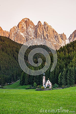 Santa Maddalena, Val di Funes, Italy. Most popular place in Italy. Classical landscape in summer time in Dolomite Alps. Stock Photo