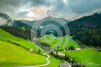 Santa Maddalena village with amazing Dolomites mountains on the background Stock Photo