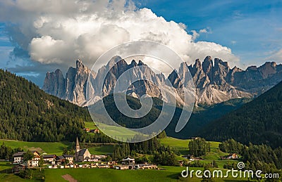 Santa Maddalena Village and the Dolomites, Val di Funes, Italy Stock Photo