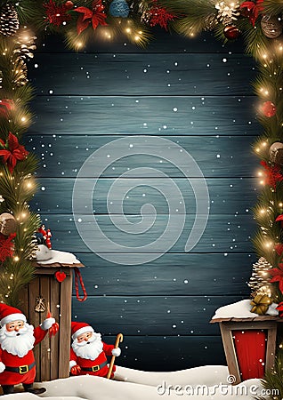 Santa Mailbox watercolor winter border Stock Photo