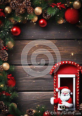 Santa Mailbox watercolor winter border Stock Photo