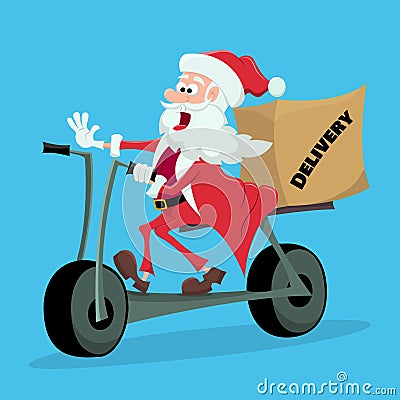 Santa makes delivery of box of merchandise or gifts. Vector Illustration