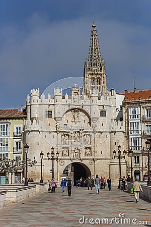 Santa Maria bridge and historic city gate in Burgos Editorial Stock Photo