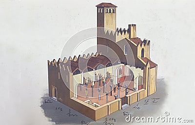 Santa Maria Cathedral of Badajoz. Hypothetical depiction. Today Editorial Stock Photo