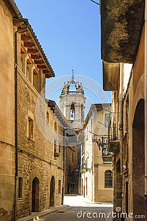 Santa Maria Church in Moia, Catalonia. Small mediterranean village in Spain. Stock Photo