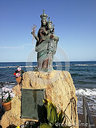 Santa Maria di Castellabate - Statue of Santa Maria a Mare Editorial Stock Photo