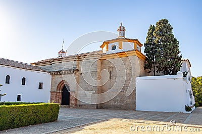 Santa Maria monastery in La Rabida. Rabida Monastery is a Franciscan monastery in the village of Palos de la Frontera, where Stock Photo