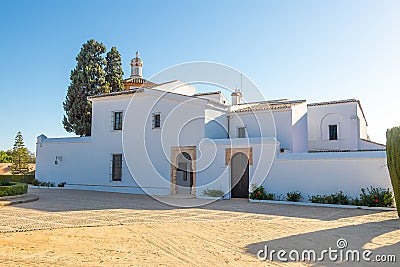 Santa Maria monastery in La Rabida. Rabida Monastery is a Franciscan monastery in the village of Palos de la Frontera, where Stock Photo