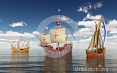 Santa Maria, Nina and Pinta of Christopher Columbus Cartoon Illustration