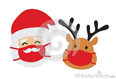 Santa Claus and Reindeer with Face Mask Vector Vector Illustration