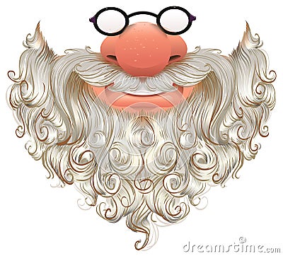 Santa mask. White beard, glasses and nose Vector Illustration