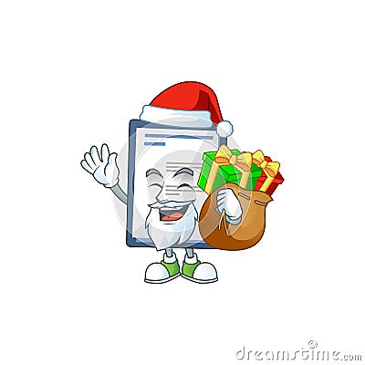 Santa medical note Cartoon character design with sacks of gifts Vector Illustration