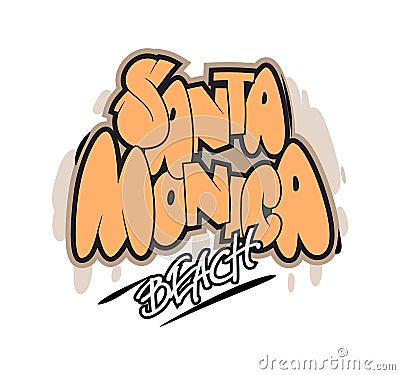 Santa Monica beach graffiti style hand drawn lettering. Decorative vector text Vector Illustration