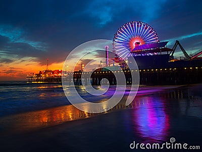 Santa Monica California sunset on Pier Ferrys wheel Editorial Stock Photo