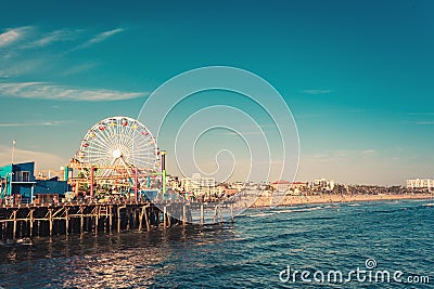 Santa Monica ferris wheel amusement park in sunset Editorial Stock Photo