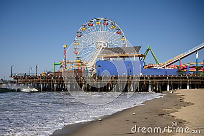 Santa Monica, Los Angeles, USA, October 30th, 2019 The view of Pacific Park on the Santa Monica Pier near Pacific Ocean Editorial Stock Photo