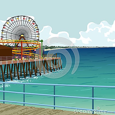 Santa Monica pier Vector Illustration