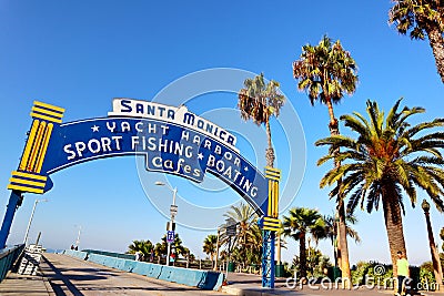 Santa Monica Pier entrance view on Ocean Ave, Santa Monica â€“ Los Angeles Editorial Stock Photo