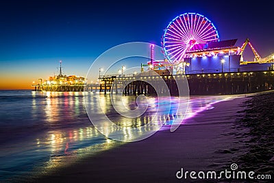 The Santa Monica Pier at night Editorial Stock Photo