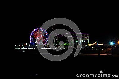 Santa Monica Pier at night time Editorial Stock Photo