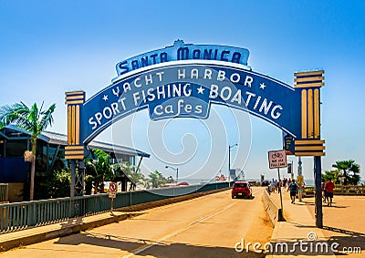 Santa Monica Pier, Picture of the entrance with the famous arch sign Editorial Stock Photo