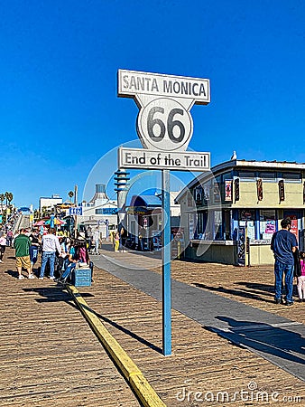 Santa Monica sign end of the trail route 66 California Editorial Stock Photo