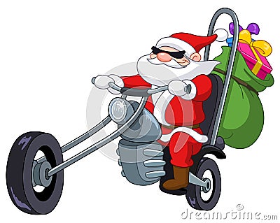 Santa with motorcycle Vector Illustration