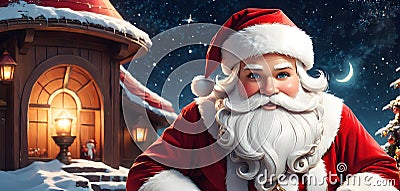 Santa With Nice Face Celestial Festive Background. Digital AI. Stock Photo