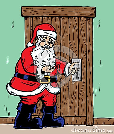Santa opening door Vector Illustration