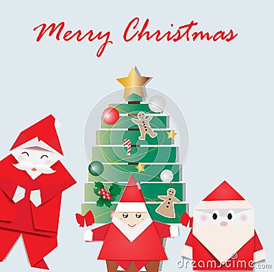 Santa origami on Merry Christmas card Vector Illustration