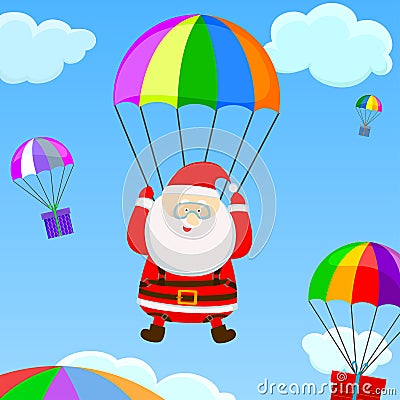 Santa with a parachute Vector Illustration