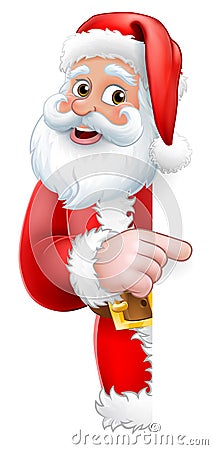 Santa Peeking Christmas Cartoon Sign Pointing Vector Illustration