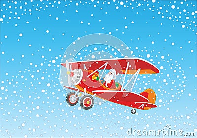 Santa piloting a plane Vector Illustration