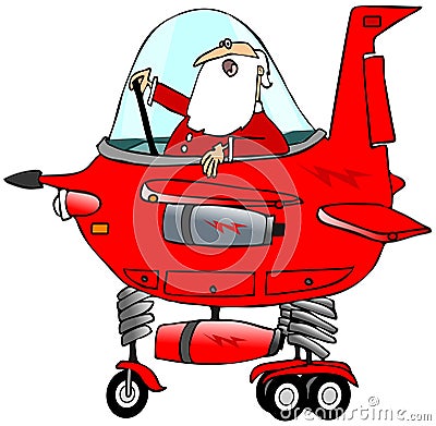 Santa piloting a starship Cartoon Illustration