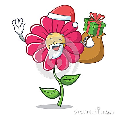 Santa pink flower character cartoon Vector Illustration