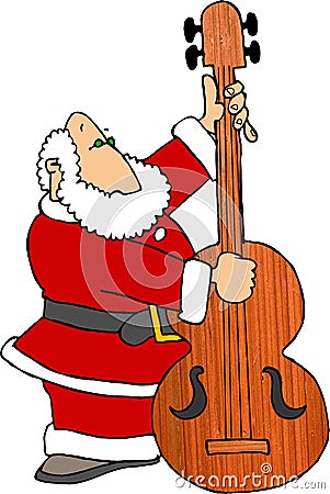 Santa Playing Bass Fiddle Cartoon Illustration